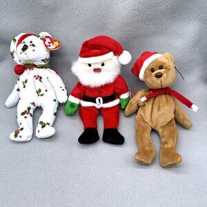 Christmas Holiday Plush Lot Santa Teddy Bear Holly & Berry Bear Stuffed Toys TY